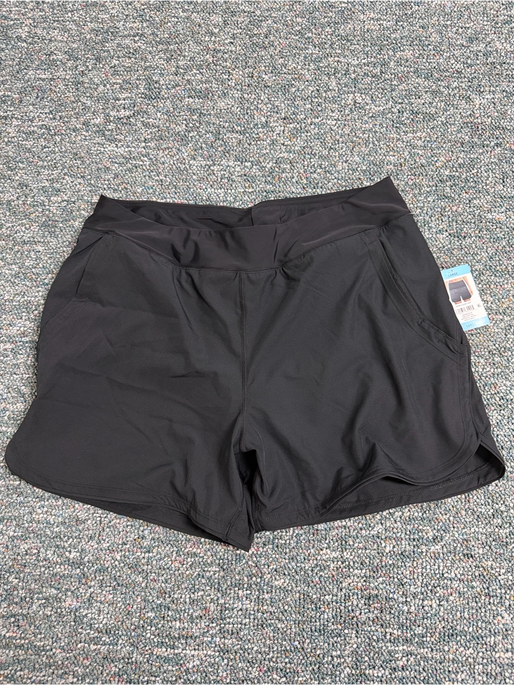 Lands' End Black Women's Athletic Swim Shorts with Pockets